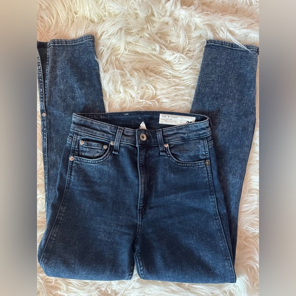 Rag & Bone Size 25 Blue High-Rise Straight Leg Split Hem Jeans - Picture 1 of 6